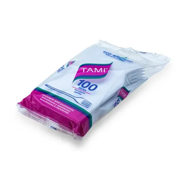 Tenedor descartable blanco Tami 11 cm x100 unidades