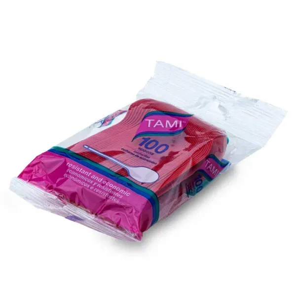 Cuchara descartable roja Tami 11 cm x100 unidades