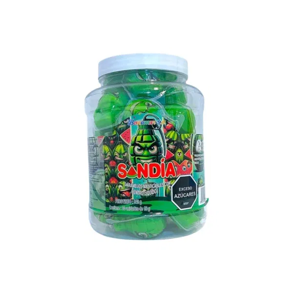 Caramelo Cápsulas Bonomar Sandía Bomba Pote x30 – Golosinas masticables con relleno líquido